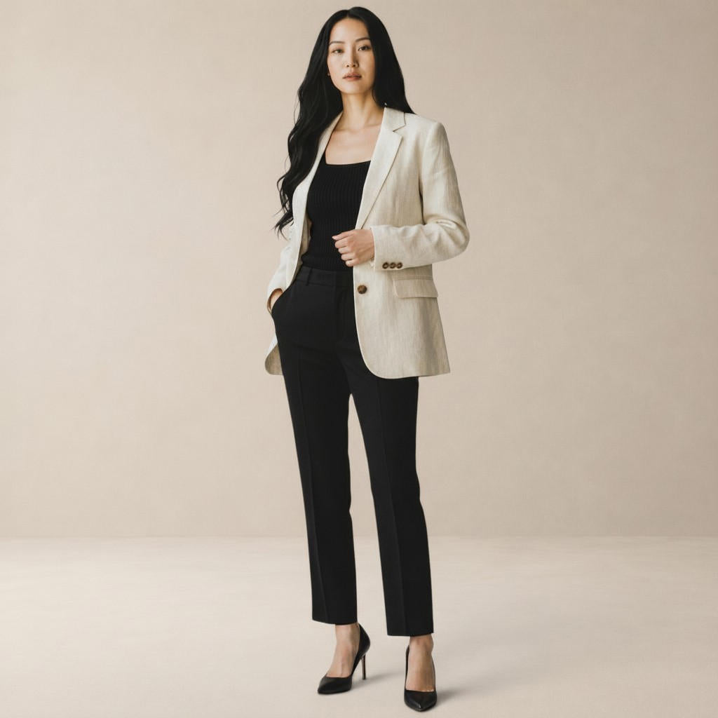 Blazer Feminino Alfaiataria Semi Maxi de Linho Off White