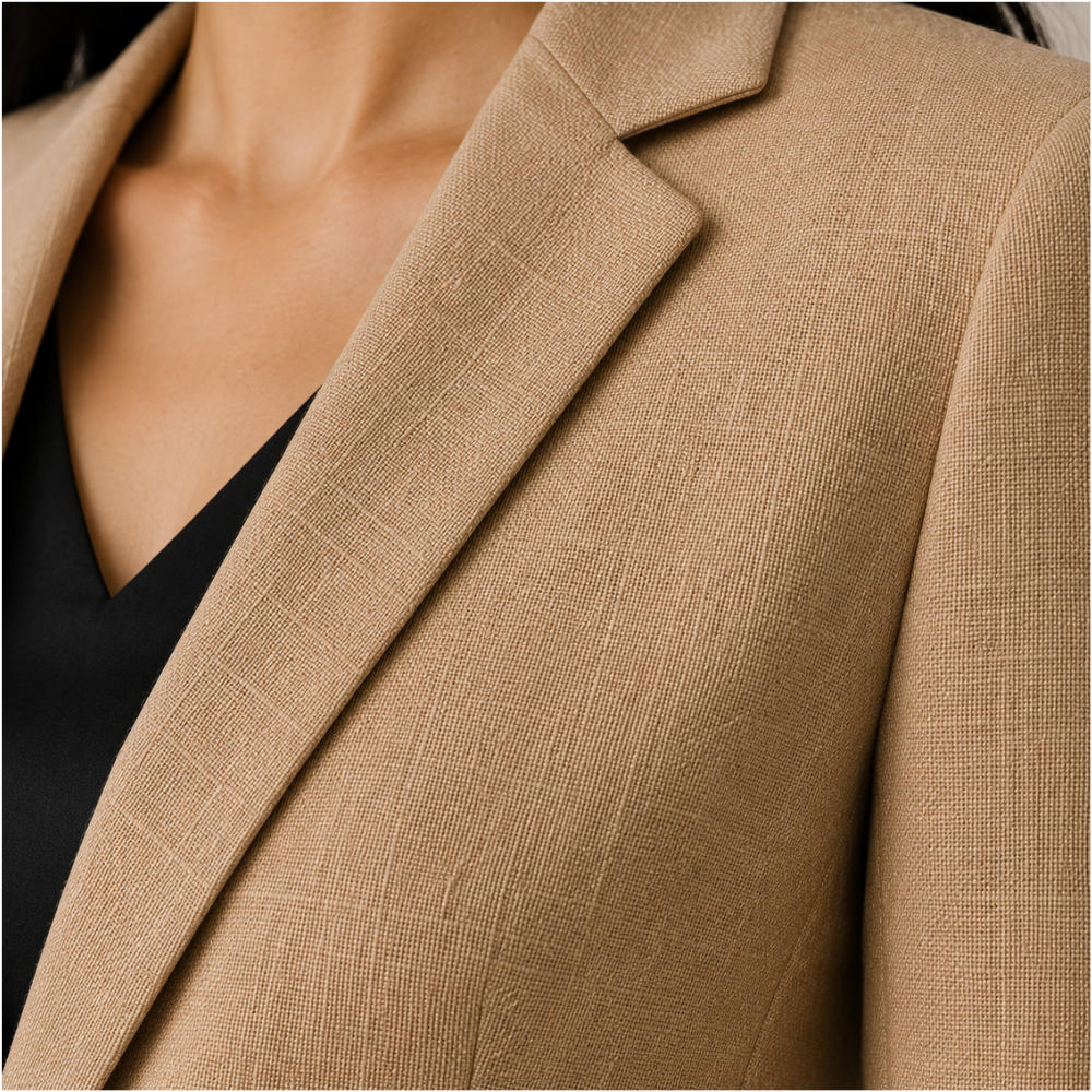 Blazer Feminino Alfaiataria Acinturado Alongado Semi Maxi Linho Bege