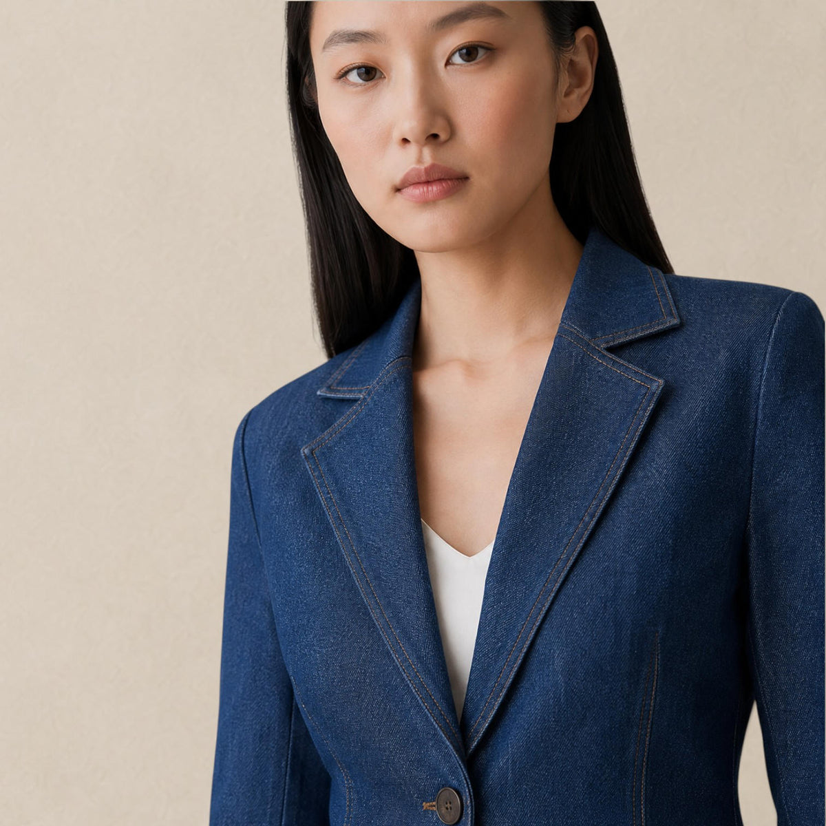 Blazer Feminino Jeans Acinturado Alongado