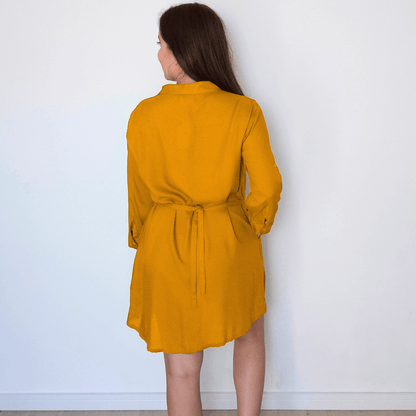 Bata Boho Chic Feminina Manga 3/4 de Viscose Amarela