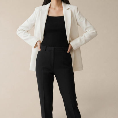 Blazer Feminino Alfaiataria Semi Maxi de Linho Off White