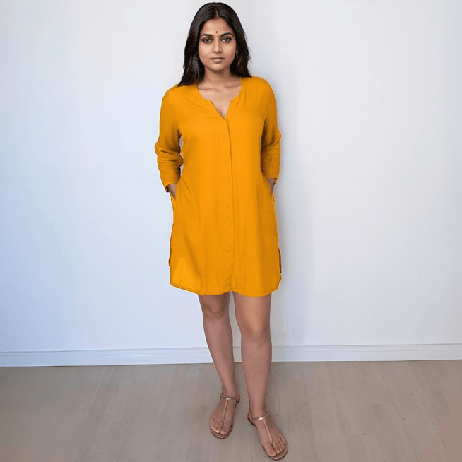 Bata Boho Chic Feminina Manga 3/4 de Viscose Amarela