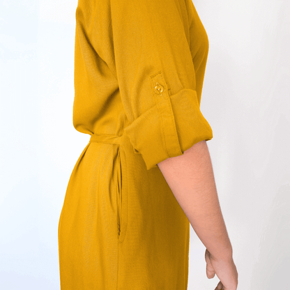Bata Boho Chic Feminina Manga 3/4 de Viscose Amarela