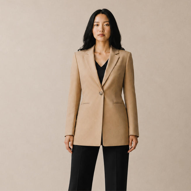 Blazer Feminino Alfaiataria Acinturado Alongado Semi Maxi Linho Bege