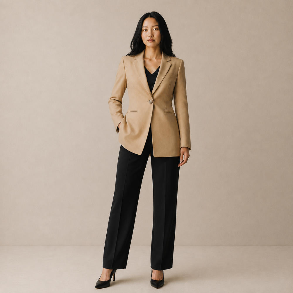Blazer Feminino Alfaiataria Acinturado Alongado Semi Maxi Linho Bege