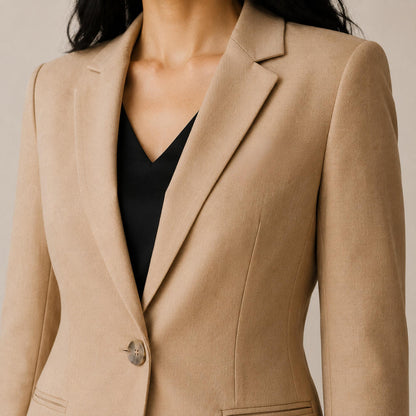 Blazer Feminino Alfaiataria Acinturado Alongado Semi Maxi Linho Bege