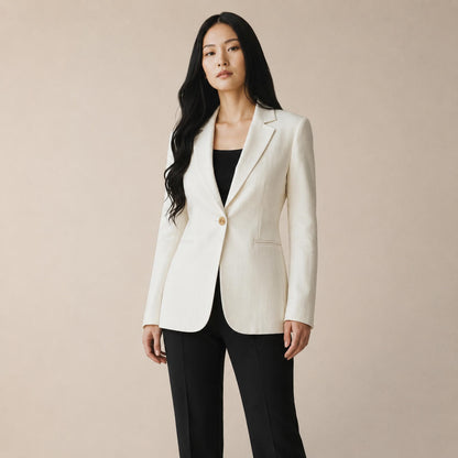 Blazer Feminino Alfaiataria Semi Maxi de Linho Off White