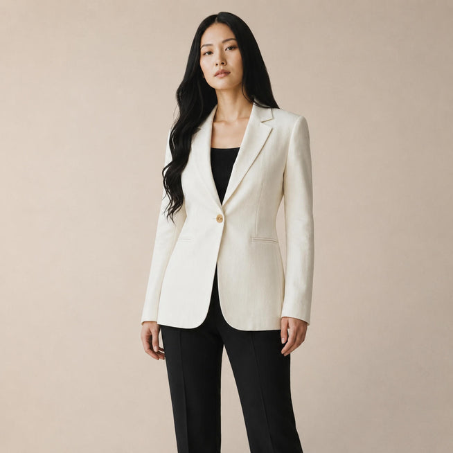 Blazer Feminino Alfaiataria Semi Maxi de Linho Off White