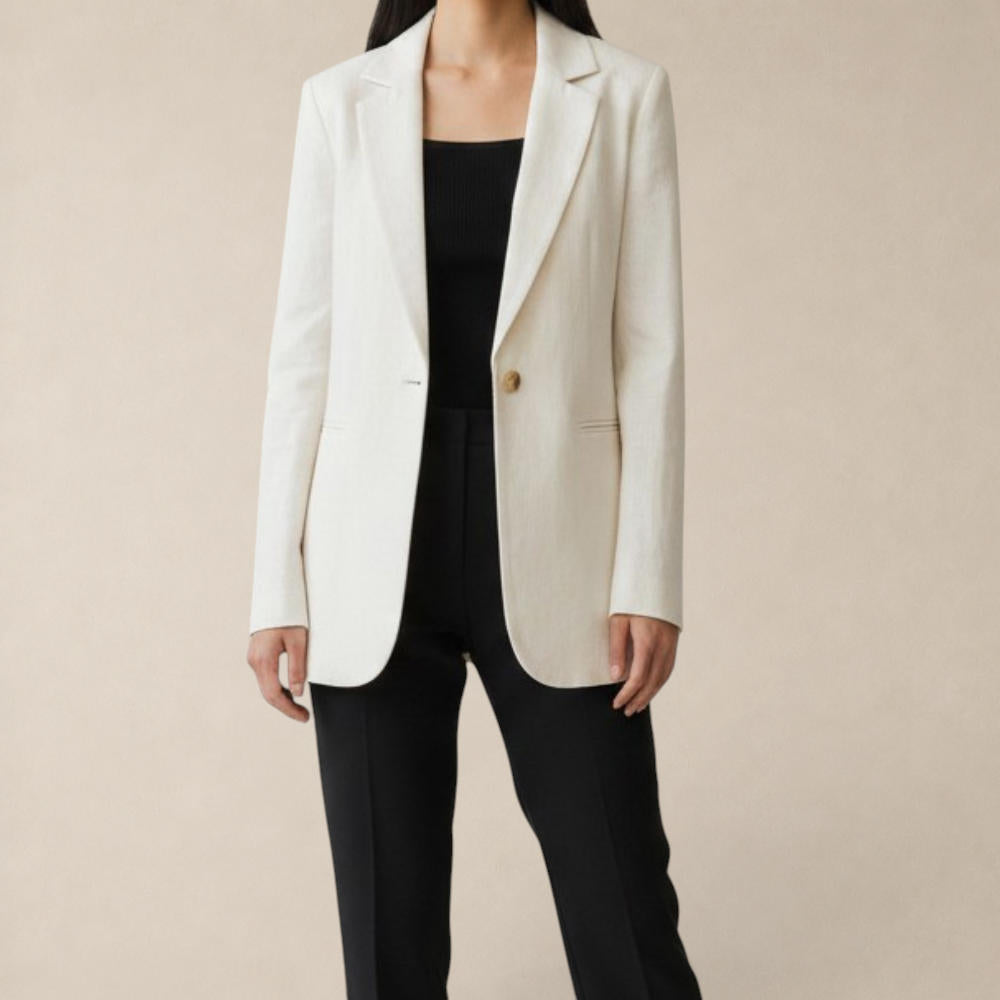 Blazer Feminino Alfaiataria Semi Maxi de Linho Off White