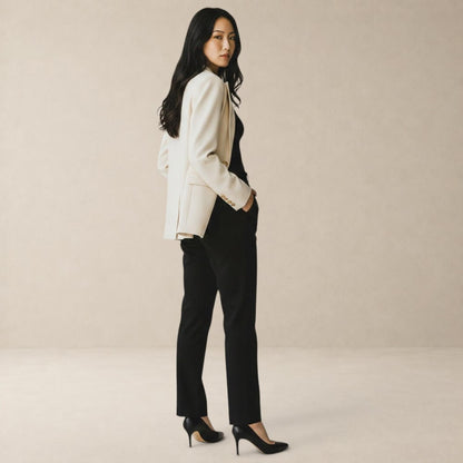 Blazer Feminino Alfaiataria Semi Maxi de Linho Off White