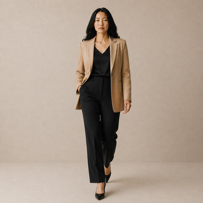 Blazer Feminino Alfaiataria Acinturado Alongado Semi Maxi Linho Bege